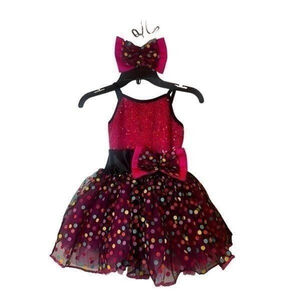 Girl’s Curtain Call Costumes Sequin Polka Dot Tutu Dance Ballet Costume with Bow